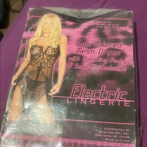 Black Mesh Chemise with Rhinestones